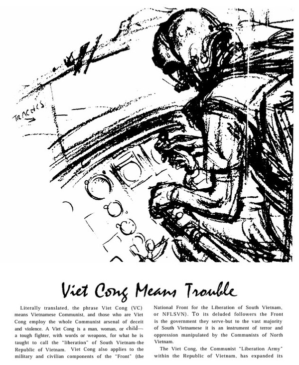 베트콩을 남자, 여자, 또한 어린이들로 구성되어 있는 강한 적으로 묘사한 미국 국방부의 교육 지침서. (Public Domain)