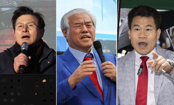 왼쪽부터 황교안, 전광훈, 전한길 씨.