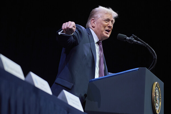 도널드 트럼프 미국 대통령이 8일 워싱턴D.C. 성경 박물관에서 열린 백악관종교자유위원회 회의에서 연설하고 있다. 2025. 09. 08 [AP=연합뉴스]