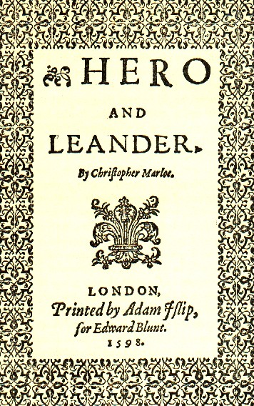 영웅과 레안데르, 1598년 말로 책의 제목 페이지.(위키피디아)