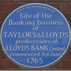 영국 버밍엄에 있는 최초의 로이드 은행 표지.(quakersintheworld)