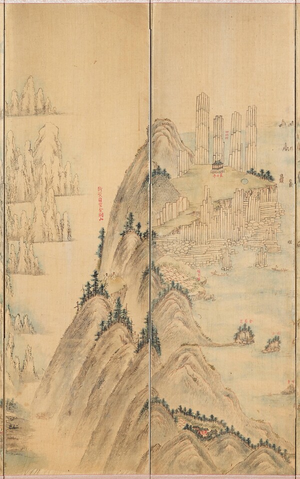 필자 미상 금강산도 10폭병풍 중 총석정 부분.