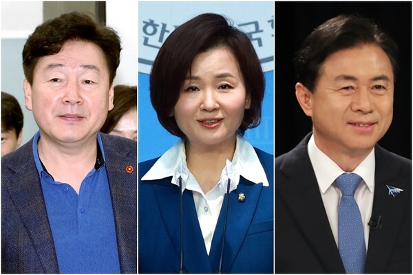 더불어민주당 기동민 전 의원(왼쪽부터), 이수진 의원, 김영춘 전 해양수산부 장관. 연합뉴스