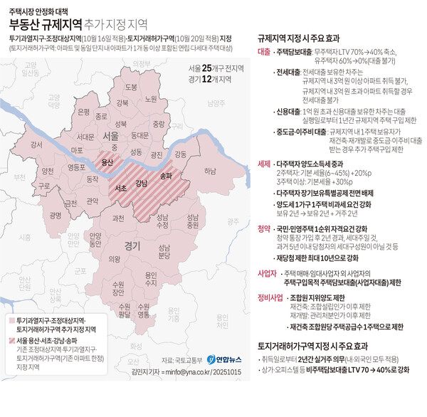 부동산 규제지역 추가 지정 지역. 자료 : 국토교통부