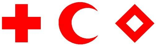 왼쪽부터 적십자, 적신월, 적수정 마크.