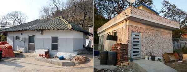 인천시 옹진군은 서해5도 지역의 노후주택 250채를 다시 짓거나 보수했다. 왼쪽은 노후주택. 오른쪽은 개량된 새 주택의 모습. (인천시 옹진군)