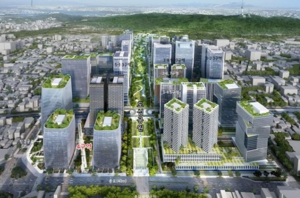 종로 쪽에서 남산 쪽을 바라본 세운상가 지역 재개발 조감도. (서울시)