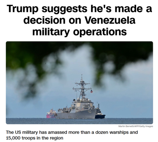트럼프가 베네수엘라를 군사적으로 침략할 것이라는 경고가 나오고 있다 - 외신 기사 화면 갈무리 