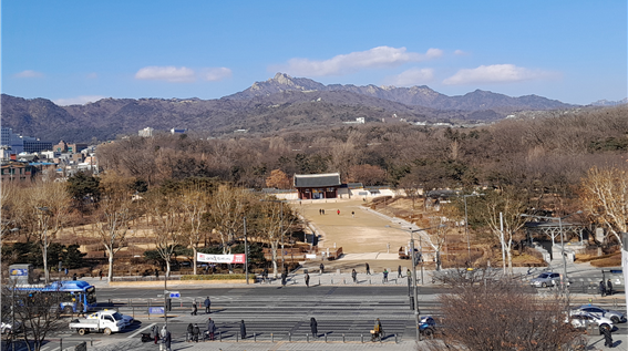 세운상가에서 내려다본 종묘와 그 뒤쪽으로 보이는 북한산 전경 @이종호