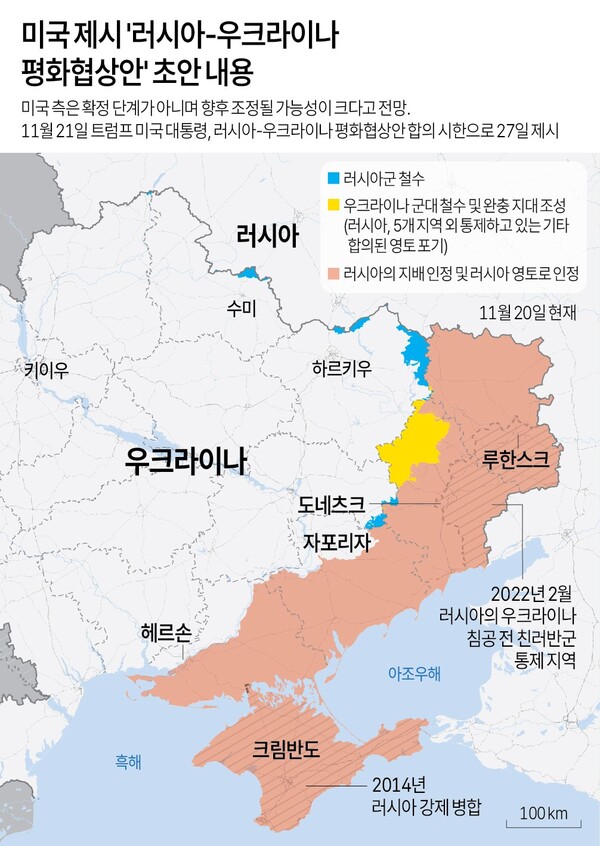 도널드 트럼프 미국 대통령이 21일(현지시간) 러시아와 우크라이나 간의 전쟁을 끝내기 위한 평화협상안의 합의 시한으로 오는 27일을 제시했다. 2025. 11. 22 [AFP=연합뉴스]