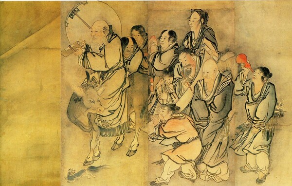 6) 김홍도, ‘군선도8곡병’(부분), 1776년, 종이에 연한 색, 132.8×575.8cm, 리움미술관. 맨 앞이 노자 늙은이다.