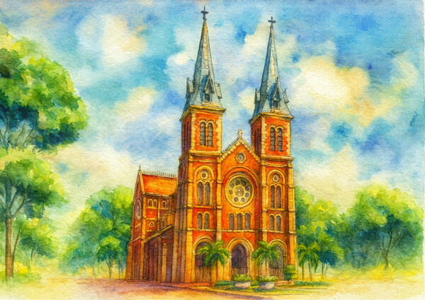 베트남 호치민시에 있는 사이공 노트르담 대성당. 그림 고경일